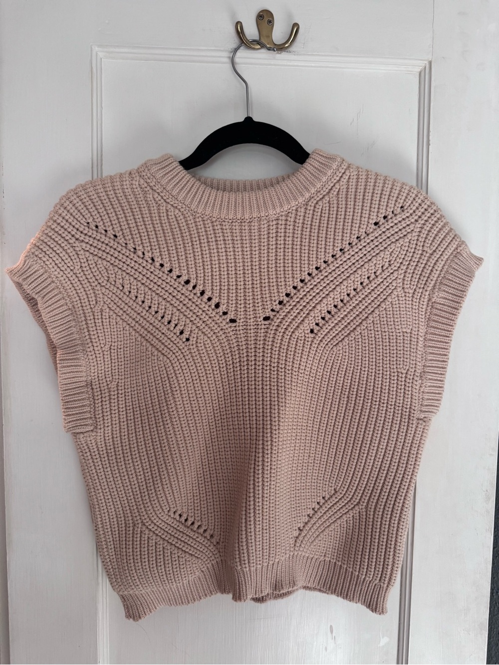 MIOU MUSE Minimalist Ribbed Knit Sweater Vest Tank Top Beige Size M